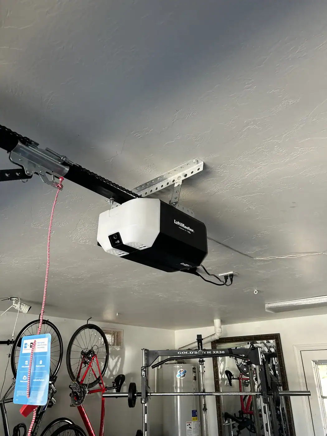 LiftMaster opener over a home gym garage