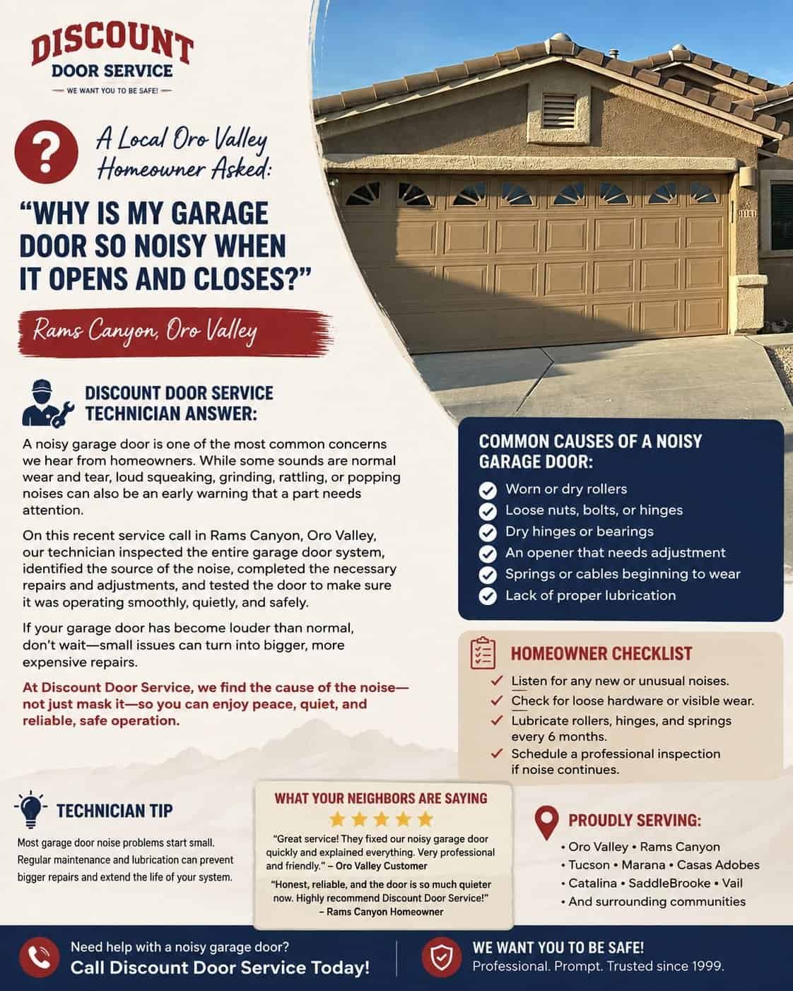 Discount Door Service — real customer question from Oro Valley, answered by Melissa and Zeneroso